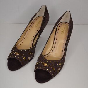 Bijou Women's 9.5 Brown Suede Peep Toe Heels